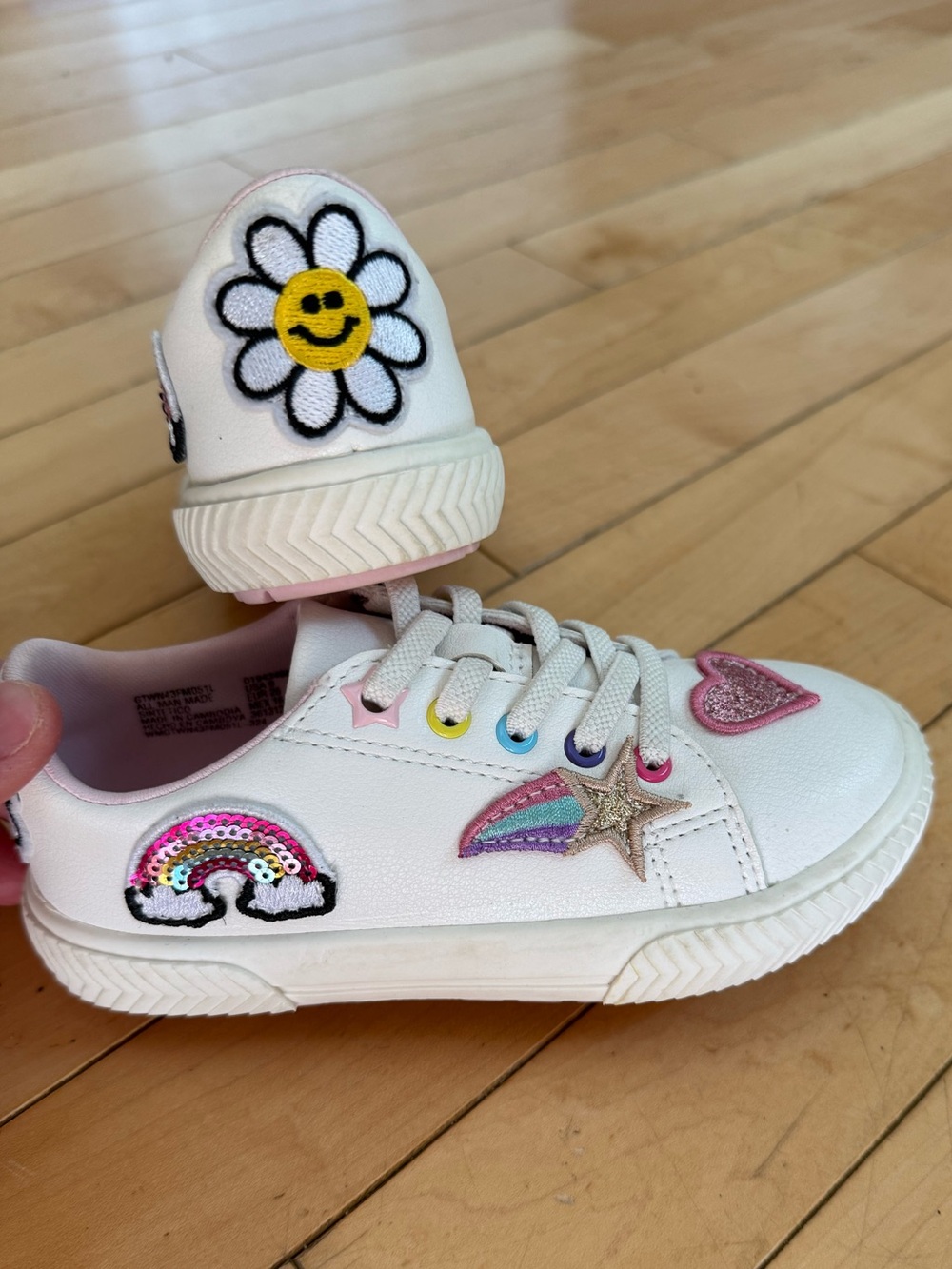 9C Toddler Converse Style Sneakers sequin rainbow star hearts flower EUC